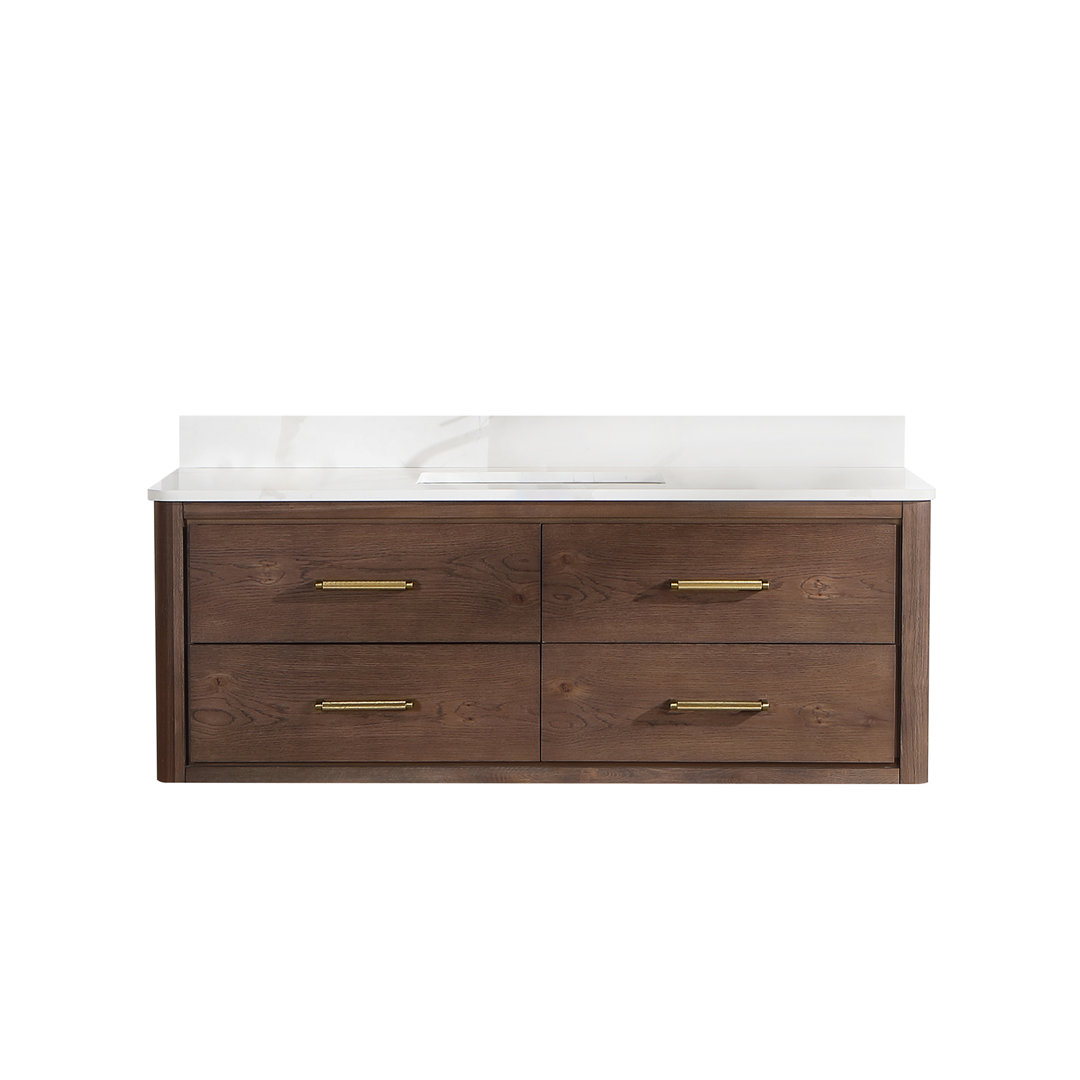 Cristo 55'' Wall Mounted Single Bathroom Vanity with Calacatta Quartz Top